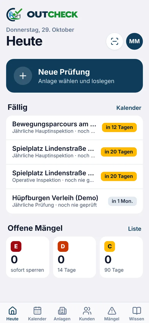OutCheck-App: Heute