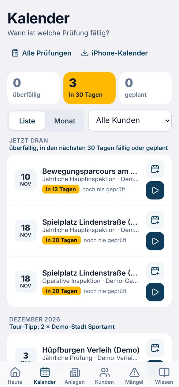 OutCheck-App: Kalender